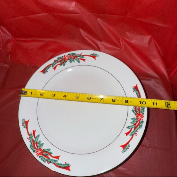 (2) Tienshan Poinsettia and Red Ribbons Dinner Plate 10.5” Christmas Fine China - Picture 2 of 3